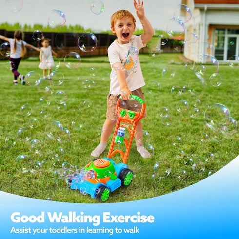 1 2 3 1-3 SLOOSH Bubble Lawn Mower Toddler Toys - Spill-Proof Bubble Machine Pretend Gardening Play Toy for Age Year