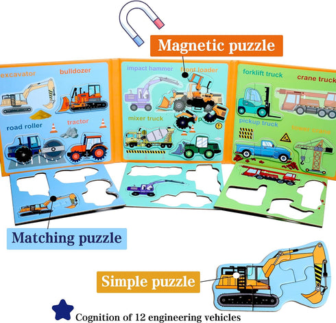 Magnetic Puzzles for Kids Ages 1-3, Travel Toddler Puzzles Ages 2-4, Excavator Refrigerator Magnet Learning Gift