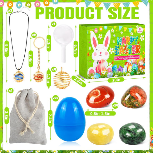 OCTERIC 24 Set Pcs Easter Basket Stuffers, Prefilled Easter Eggs with Gemstone Crystals Natural Crystal and Rock Stones