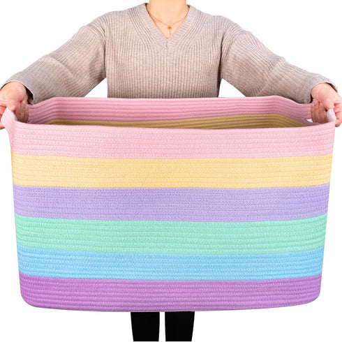 MINTWOOD Design Extra Large Blanket Basket Holder, Living Room Towel Shoe Basket, Rectangle Rope Woven Storage Baskets