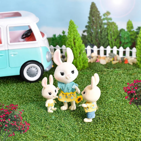 Honey Bee Acres The McScampers Rabbit Family - 4 Mini Flocked Doll Play Figures for Kids, Collectibles, Pretend Play
