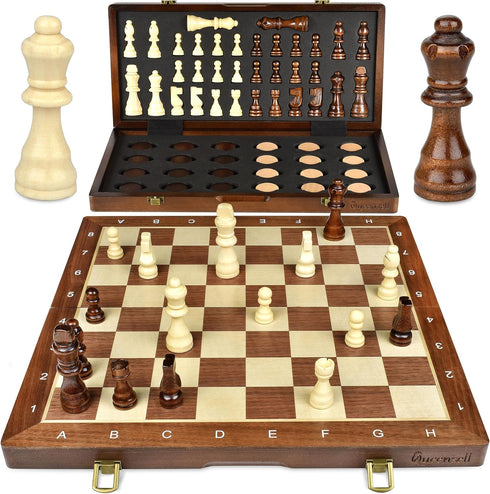 15-Inch Magnetic Chess Set - 2 in 1 Chess and Checkers Board Game for Adults and Kids, Tournament Chessboard