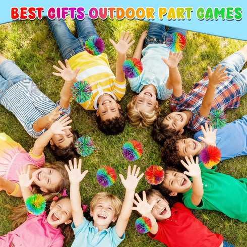 24 2.75 inch SHQDD PCS Stringy Balls, Sensory Stringy Ball, Soft Rainbow Pom Bouncy, Basket Stuffers Fillers, Monkey