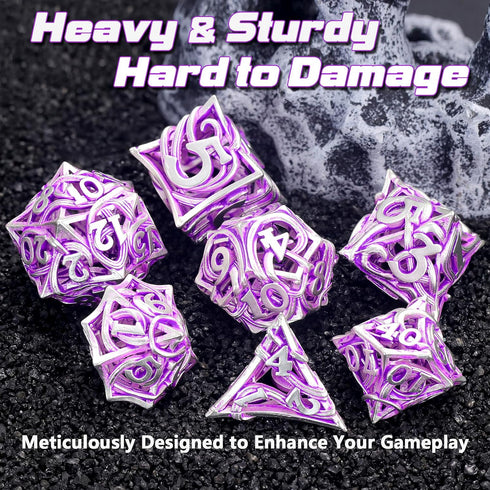 Metal DND Dice Set of 7 for Dungeons and Dragons, Hollow Polyhedral Vine Dice Set with Case for Tabletop Games