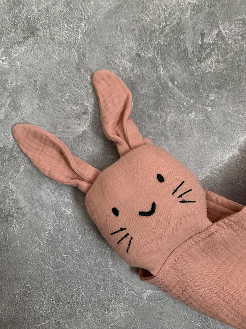 Leyl&Ari Organic Muslin Lovey Blanket | Cotton Bunny Security Blanket for Boys and Girls (Dusty Rose)