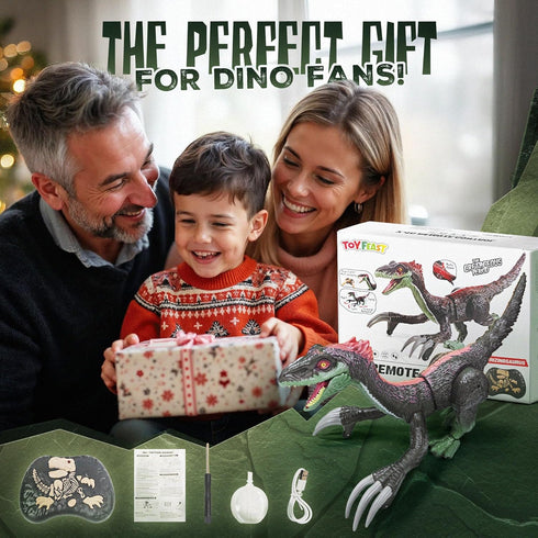Toy Feast 3-5 5-7 8-12 Remote Control Dinosaur Toy for Kids - RC Dinosaur - Walking Velociraptor Toy with Mist Spray