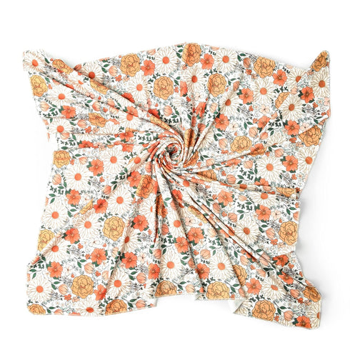 Konssy Baby Girl Newborn Receiving Blanket with Floral Motif Headband Set, Nursery Swaddle Wrap