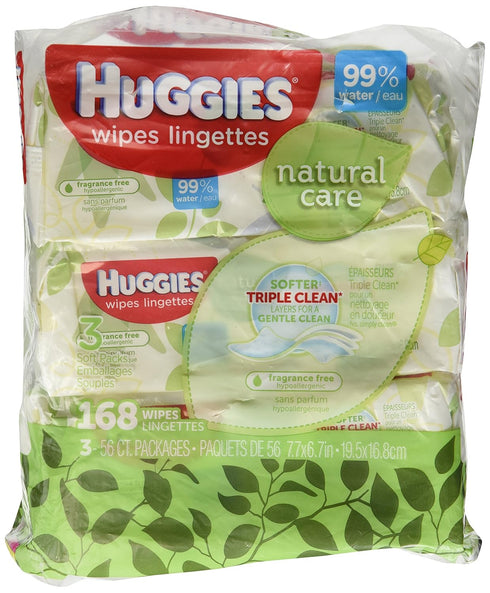 Huggies Natural Care Fragrance Free Soft Pack Wipes 168ct. Total,56 Count (Pack