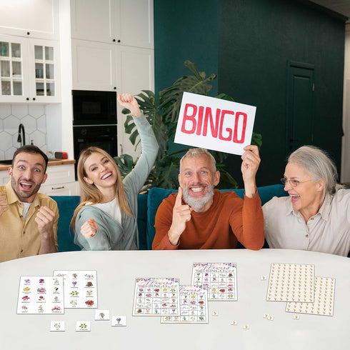 Flowers Bingo Game - Blush Pink Floral Bingo Card Set for 24 Players, Indoor Outdoor Activities