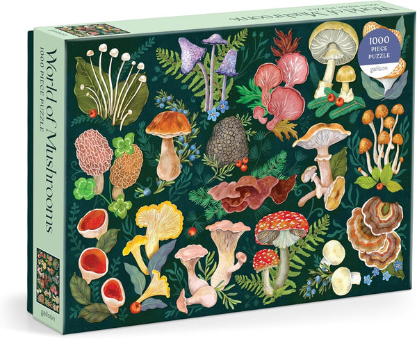 Galison World of Mushrooms 1000 Piece Jigsaw Puzzle - Beautiful Painted Artwork of Mushroom and Fungi Collection