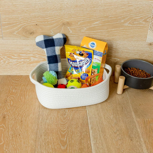 NaturalCozy 5-Piece Set- Rectangle Storage Basket Natural Cotton Rope Woven for Organizing! Small Basket