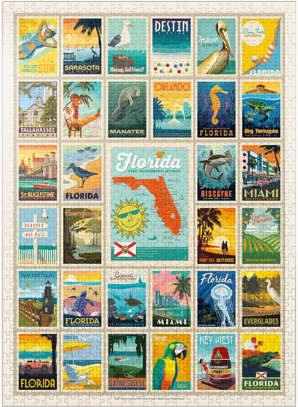MyPuzzle Florida: Multi-Image Print, Vintage Poster - Premium 1000 Piece Jigsaw Puzzle