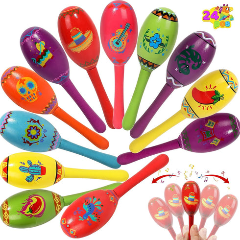24 JOYIN Pcs Cinco De Mayo Mini Wooden Maracas Musical Party Favors for Birthday Party Favors, Mexican Fiesta