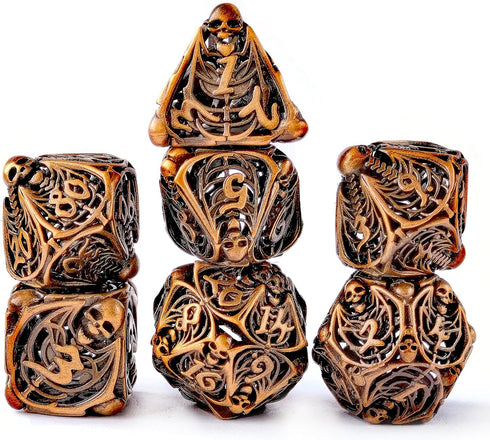 Metal Dice Set D&D: Hollow Polyhedron 7pcs Dungeons and Dragons Skull Style, Suitable for Role-Playing Games