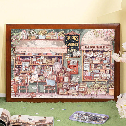 1000 MOMIBOOK Puzzles for Adults Pieces Jigsaw Puzzles of Flowers in Pages, Painting Image Bookstore Bookshop Difficult