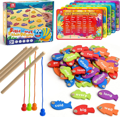 Coogam Wooden Magnetic Fishing Game, Learning Dolch Word Flashcards, Montessori Educational Toy for Preschoolers