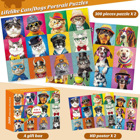 Nitktaia 2 Pack 300 8-10 10-12,Glossy Idea,20.5x15 Piece Puzzle for AdultsBeautiful Cats Dogs Puzzle for Adults