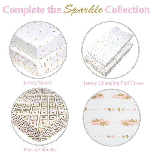American Baby Company 100% Natural Cotton Fitted Crib Sheet 52" x 28" - Soft, Hypoallergenic, Sparkle Gold and Pink