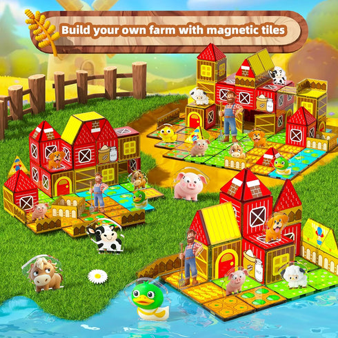 3-5, 4-8 GobiDex Magnetic Tiles with Farm Animals Building Blocks, STEM Sensory Toys for Indoor, Outdoor, and Travel