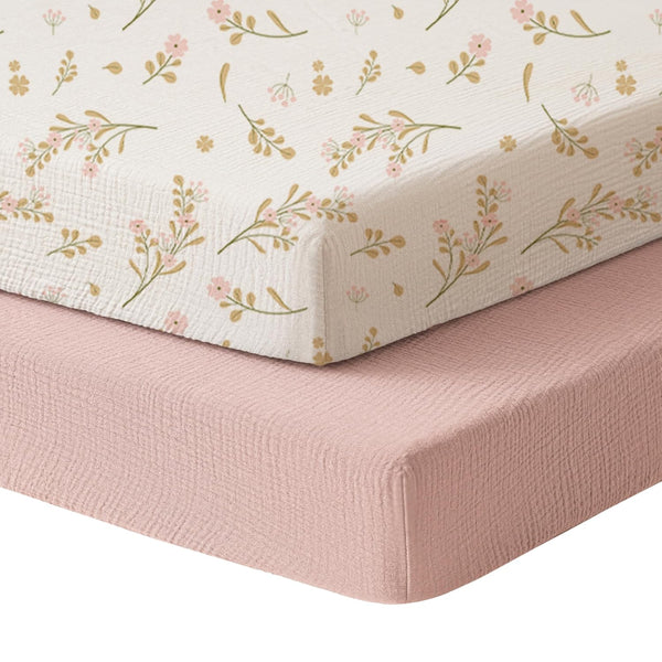 Konssy Muslin Mini Crib Sheets, 100% Soft Cotton Pack and Play Sheets