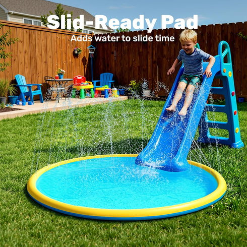 60" (60in, SLOOSH Non-Slip Splash Pad Sprinkler - Outdoor Water Play Toys Backyard Fountain Mat for Toddlers Kids Dogs