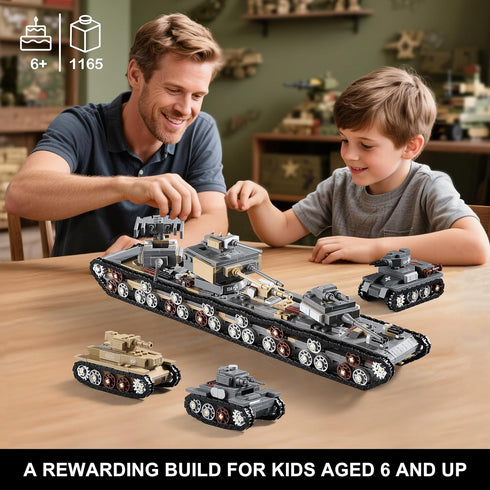 MISTBUY 1165-Piece WW2 Sets 8 Set Army Tank Toys Building Compatible with Lego, Create A Large KV-VI Military Models