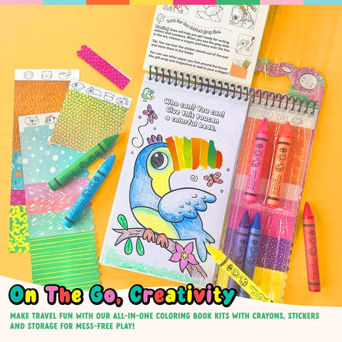3+| Set Bright Stripes Art on The Go Collage Fun Jungle Theme Travel Kit for Kids Ages Mess-Free Activity with Crayons