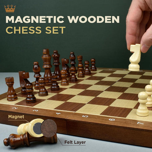 15-Inch Magnetic Chess Set - 2 in 1 Chess and Checkers Board Game for Adults and Kids, Tournament Chessboard