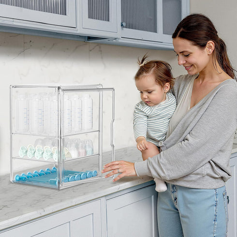 Countertop 3 2 HBlife Baby Bottle Storage Organizer for Cabinet, Tiers Adjustable Clear Acrylic Bottles Storage Station