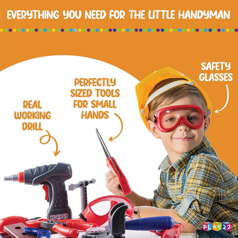 Play22 Set 76 Set Kids Tool Bench Pc - Toddler Tool Bench with Electronic Play Drill - Stem Educational Toy Pretend