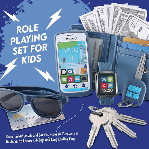 Star Princess 3 4 5 6 7 8 9 10 11 12 Set Play Wallet for Boys with Money and Pretend Play Toys, Cellphone, Smartwatch