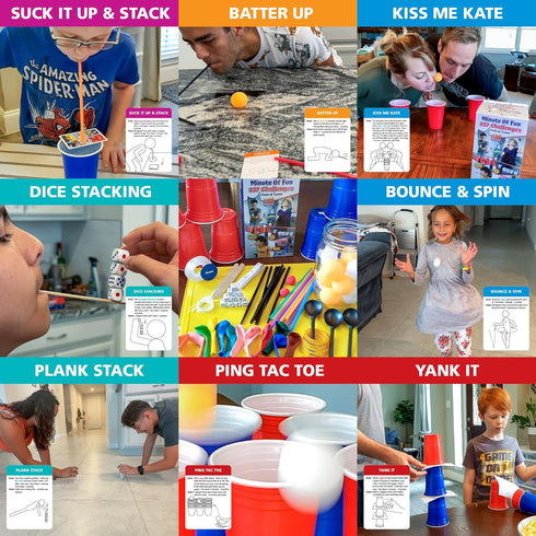 237 2-12 Funwares Original Minute of Fun Games - Minute to Win It Family Party & Travel for Kids & Adults, Players!