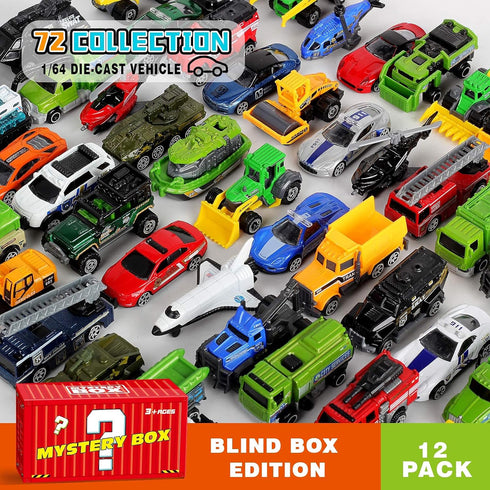 Oriate Diecast Toy Cars Set for 3-8 Year Old Boys, 12 Pack Mini Metal Cars 1/64, Blind Box Edition