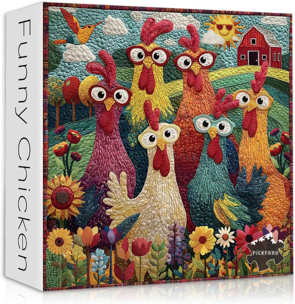 PICKFORU Chicken Puzzles for Adults 1000 Piece, Funny Chicken Jigsaw Puzzle, Garden Farm