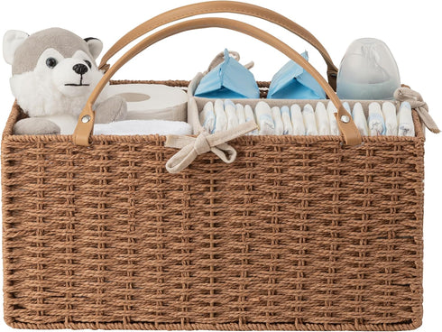 HBlife Baby Diaper Caddy Organizer, Paper Rope Storage Baskets Nursery Bin with