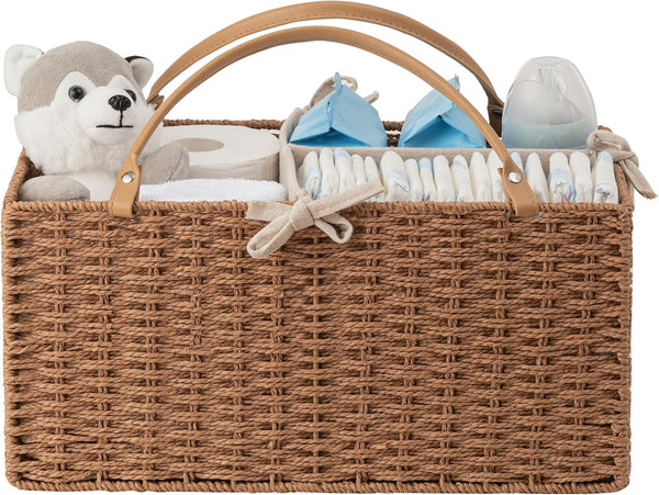HBlife Baby Diaper Caddy Organizer, Paper Rope Storage Baskets Nursery Bin with
