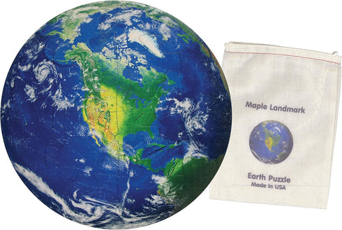 Earth Shaped Wooden Puzzle for Children - Made in USA