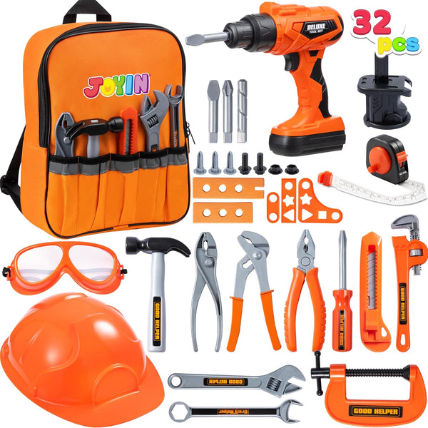 JOYIN 32PCS Kids Tool Set, Toddler Tool Toys with Construction Backpack Costume