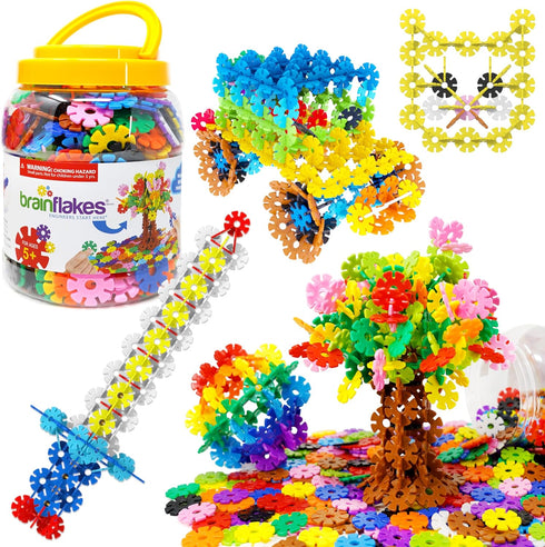 VIAHART BRAIN FLAKES 500 Piece Set, Interlocking Plastic Disc Toy for Creative Building, Educational STEM Learning for