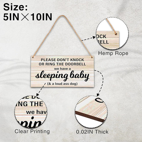 Ycyfckdr Bedroom-B06 Baby Sleeping Sign - Do Not Knock Or Ring Doorbell, Rustic Hanging Sign For Front Door, Nursery