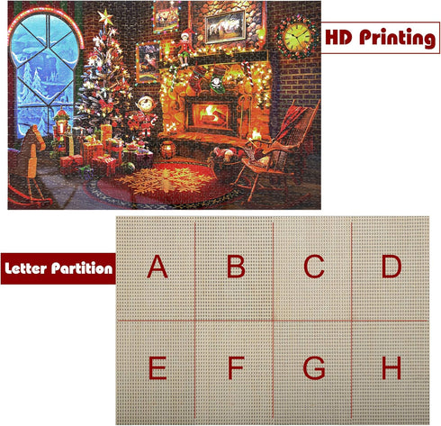 Lavievert Wooden Jigsaw Puzzles 1000 Piece - Christmas Puzzles for Adults and Kids, Fireplace, Christmas Tree, Stockings