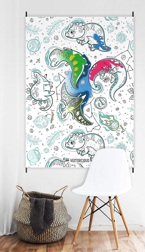 Vectorcloud Washable Coloring Poster, Jumbo XXL 54" x 40", Reusable, Tear & Wrinkle Resistant, Coloring Mat (Dinosaurs,