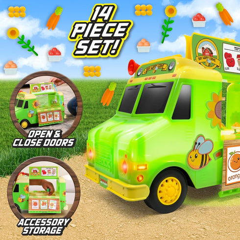 12" 14 3+ Maxx Action Farmer's Market Food Truck, Lights and Sounds, Includes Play Pieces, Miniature Food, Pretend Play