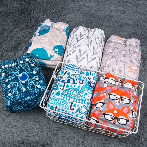 6 Pack 12 ALVABABY Cloth Diaper with Inserts One Size Adjustable Washable Reusable Diaper Cover for Baby Girls and Boys