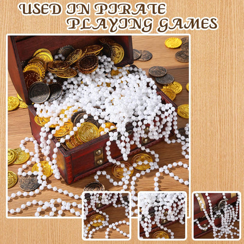 12 Pack Long Faux Pearl Necklace Costume Jewelry, White Plastic Flapper Bead Strand for Kids Girls Women Party Favors