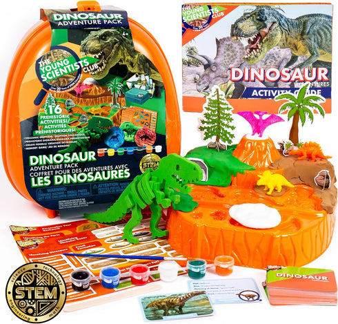 Dinosaur Adventure Pack by Horizon Group USA, STEM Kit with 16 Activities, Reusable Backpack & DIY Foam Dinosaur
