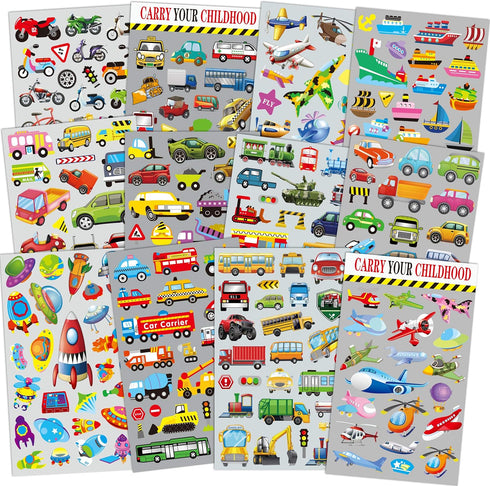 HORIECHALY Transportation Stickers for Kids, Colorful Safe Teaching Aids, 280 PCS Cute Decals with Cars, Airplanes,