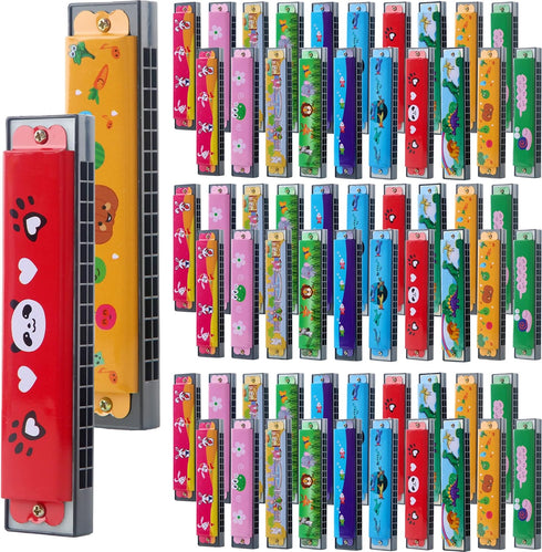 Restroma 30 Pack Harmonica Toy Cartoon Harmonica with Double Row of 16 Holes