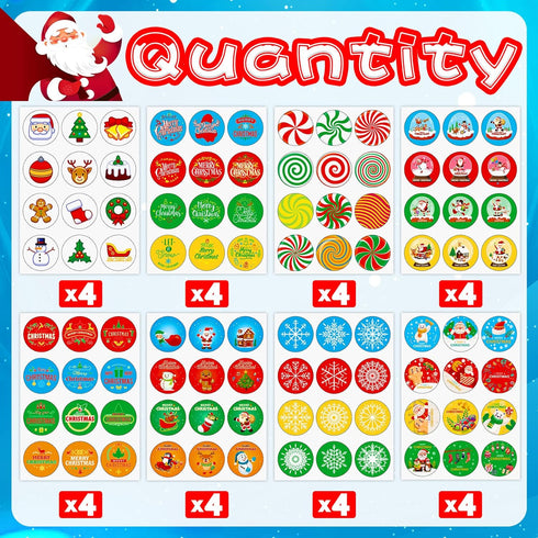 Christmas Stickers 32 Sheets with Snowman, Reindeer, Santa Claus, Kids Decals for Toys Gifts Crafts Decorations