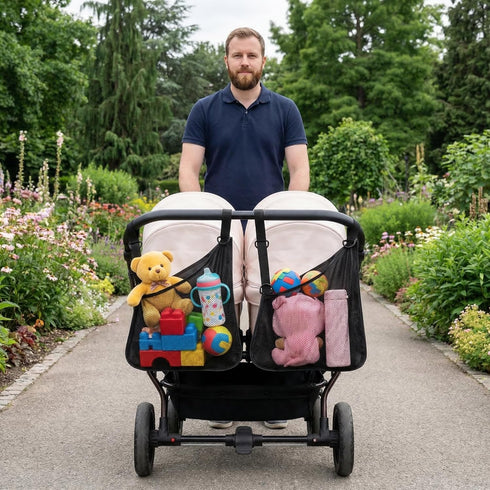 Cozy 2PCS) Stroller Side Bag - Bike/Stroller Organizer, Hook & Loop Easy Attach - Mesh Design, Non-Slip Straps, mom